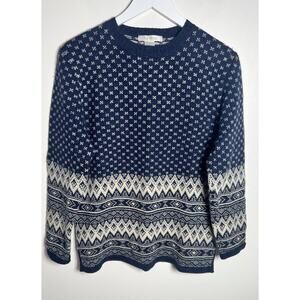 Le MODA Womens Medium Blue Lambs Wool Apres Ski Chevron Blue Pullover Sweater